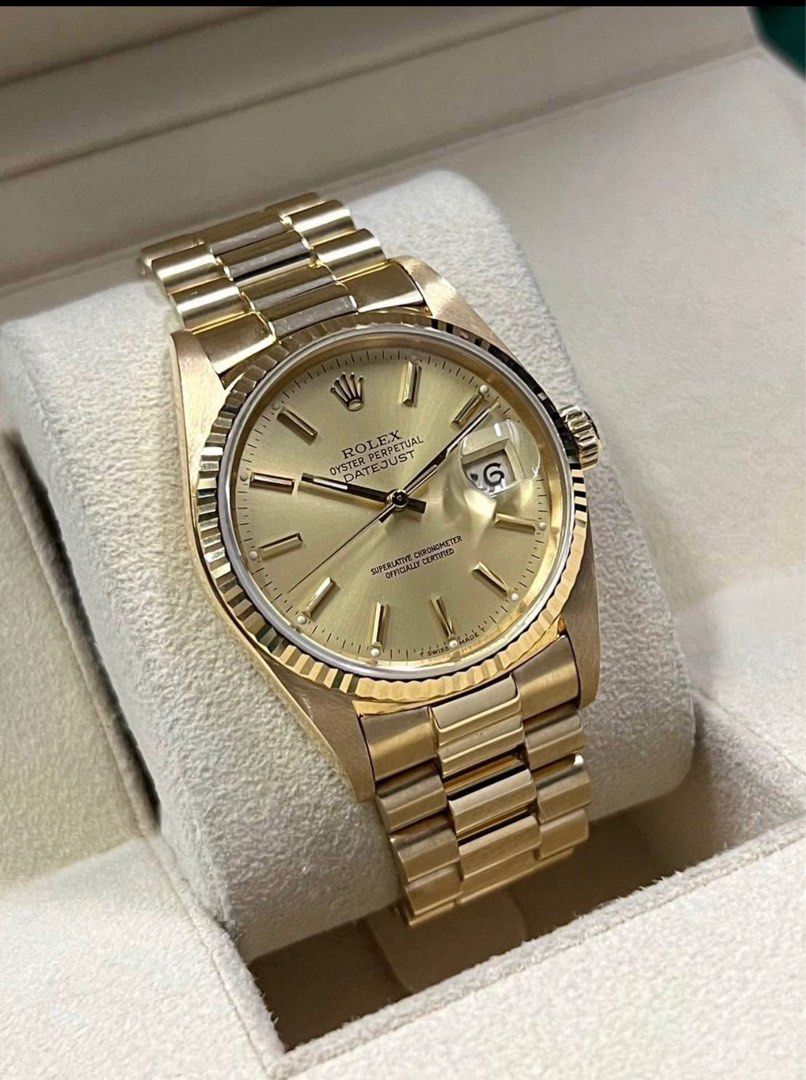 Rare Rolex Datejust “Presidential” (Category: Luxury Watches) located in Mandaluyong City. Submitted by penchantfive (Listing ID 1348528138, Image 3). Description: Rare Vintage 1989 Rolex Datejust in Solid 18 Karat Gold -Reference No: 16018 -18K Solid Gold -Presidential Bracelet - Guaranteed Authentic and Open for Authentication at buyer’s expense -Watch Only .