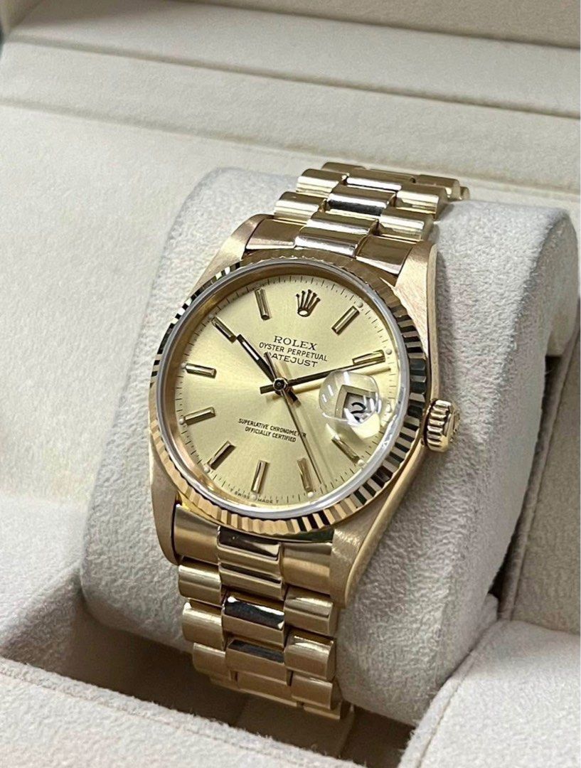 Rare Rolex Datejust “Presidential” (Category: Luxury Watches) located in Mandaluyong City. Submitted by penchantfive (Listing ID 1348528138, Image 2). Description: Rare Vintage 1989 Rolex Datejust in Solid 18 Karat Gold -Reference No: 16018 -18K Solid Gold -Presidential Bracelet - Guaranteed Authentic and Open for Authentication at buyer’s expense -Watch Only .