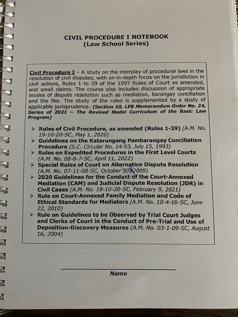 Civil Procedure I Codal Notebook (Category: Textbooks) located in Manila. Submitted by cyltine (Listing ID 1348735298, Image 3). Description: This is a codal notebook where you can memorize and take note at the same time. .