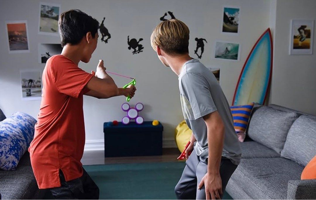 Koosh Sharp Shot Game from US🇺🇸 Interactive target drums lights (Category: Action & Battle Toys) located in Quezon City. Submitted by affordableitemsfromusa (Listing ID 1348663173, Image 2). Description: Interactive target game that tests your aim! 3 Game modes: cornhole, tic-tac-toe and sharpshooter. Features five light-up targets (light up red or green), door hanger and kick stand. Solo and multi-player options! Includes: 2 flingers, 2 shoote