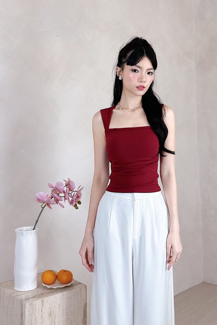 Ruched Box Top - Maroon Explosion
