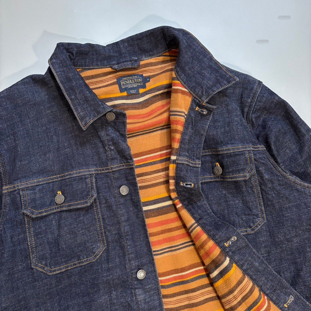 pendleton carpet lining denim jacket (Category: Coats, Jackets and Outerwear) located in Angeles City. Submitted by luxgood18 (Listing ID 1348740279, Image 2). Description: pendleton carpet lining denim jacket Size xl Dimes 25/28 Excellent condition 3k plus shipping fee Unli vouch po.