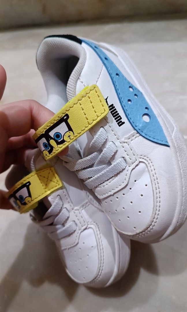 Puma spongebob limited edition shoes (Category: Babies & Kids Fashion) located in Manila. Submitted by unboxing_addict (Listing ID 1348633382, Image 1). Description: Puma baby spongebob limited edition shoes like new and looks new no issues UK 5 US 6C see photo for size.