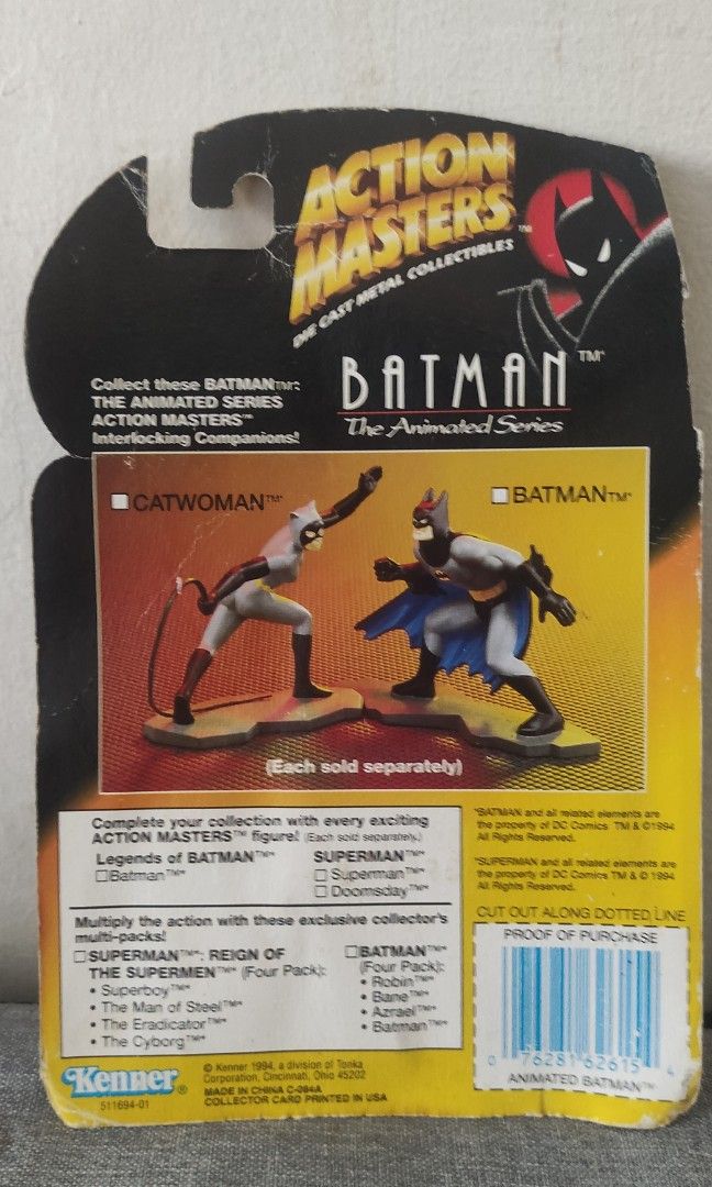 1994 Action Masters BATMAN by Kenner (Category: Action & Battle Toys) located in Marikina City. Submitted by shopapao (Listing ID 1348836239, Image 2). Description: 1994 Kenner Action Masters BATMAN Die-Cast Metal Collectible -100% Authentic -Mint on Card -Figure is rare nowadays.