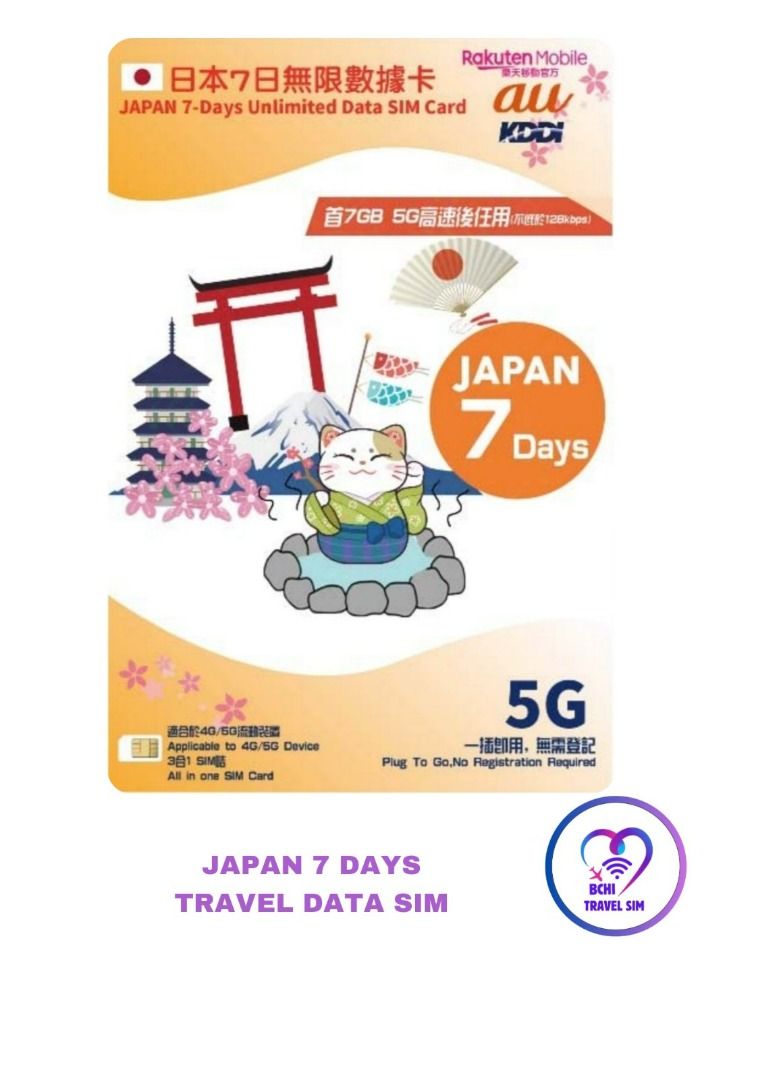 JAPAN TRAVEL DATA SIM 7 -DAYS 7GB (Category: Sim Cards) located in Manila. Submitted by miasanpascual (Listing ID 1348961026, Image 1). Description: JAPAN 7-Days Unlimited Data SIM Card 100% AUTHENTIC ✅5GB/5G ✅4G/5G Device ✅ Hotspot / Shareable (Once your data usage reaches 7GB “Fair Usage level”, the upload/download speed would be reduced and restricted but not below 128kbps and tethering/hotspot services would not be available) ‼️CONSUMABLE‼️ ‼