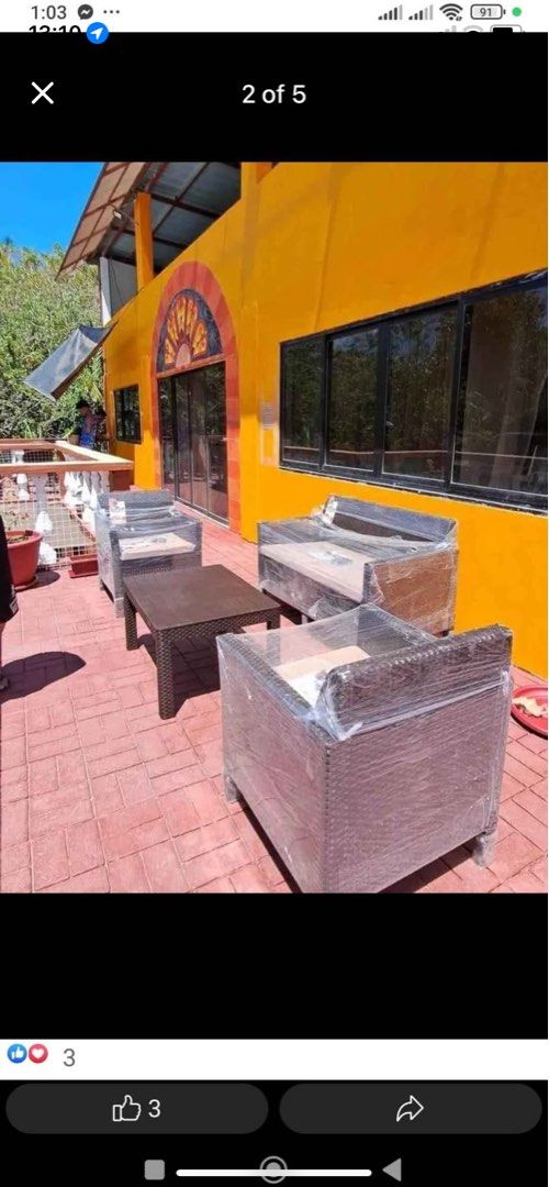 Jolly Rattan Sala Set with foam and table (Category: Sofas) located in Manila. Submitted by kellychz (Listing ID 1348863182, Image 2). Description: FREE DELIVERY MOST PLACES RATTAN SALA SET WITH FOAM AND TABLE BDOEGA PRICE PLASTIC RATTAN 😇😇💯💯 brand new cod gcAh.