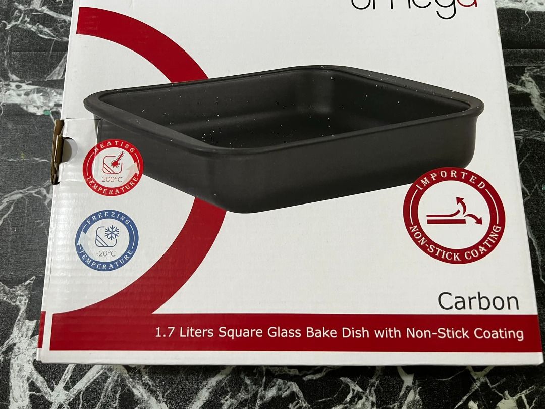 Omega 1.7L Square Glass Non-Stick Baking Dish (Category: Bakeware) located in Manila. Submitted by jovalbarez (Listing ID 1348964285, Image 1). Description: Safe to use in oven, microwave, freezer, dishwasher RFS: Does not fit in our microwave. Never used..