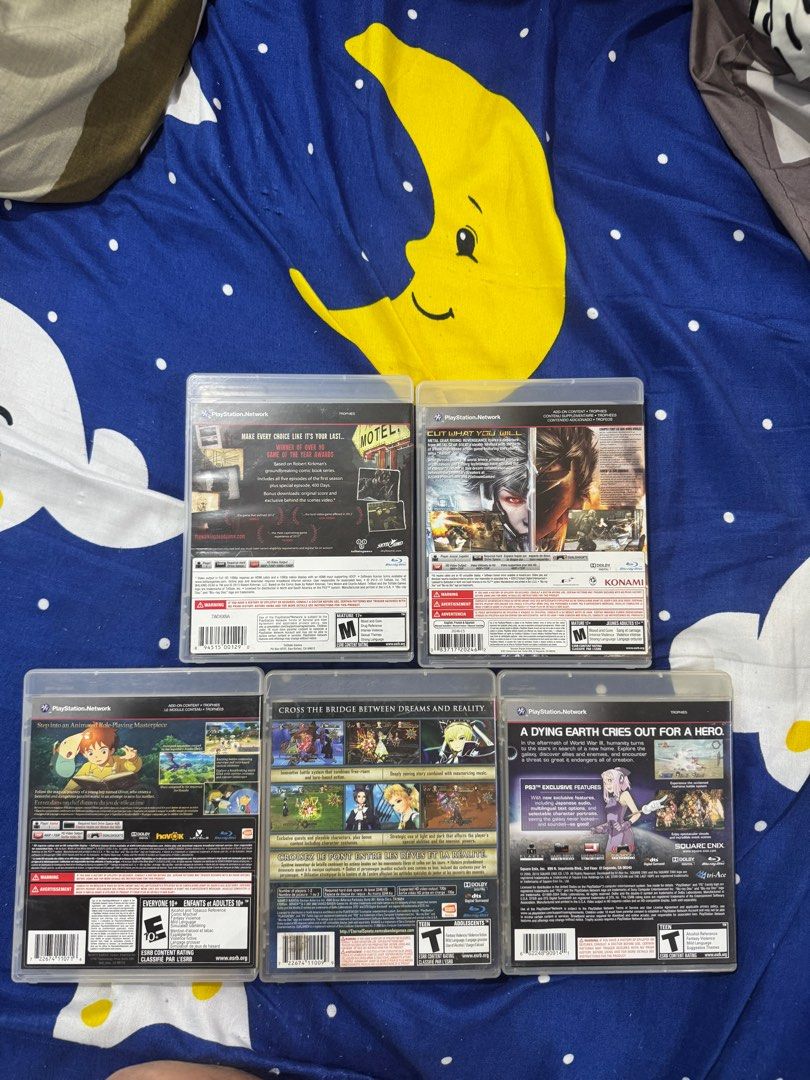 PS3 Playstation 3 Games (Category: PlayStation) located in Navotas City. Submitted by aisensupream (Listing ID 1348869975, Image 2). Description: Selling PS3 games bundle: R1 Ni No Kuni R1 Eternal Sonata R1 Star Ocean The Last Hope International R1 The Walking Dead GOTY R1 Metal Gear Rising Revengeance Complete with cover, manuals / inserts. Mint to scratchless disc conditions Case have slight scratches normal wear. Get it all for 4,000 as bundle