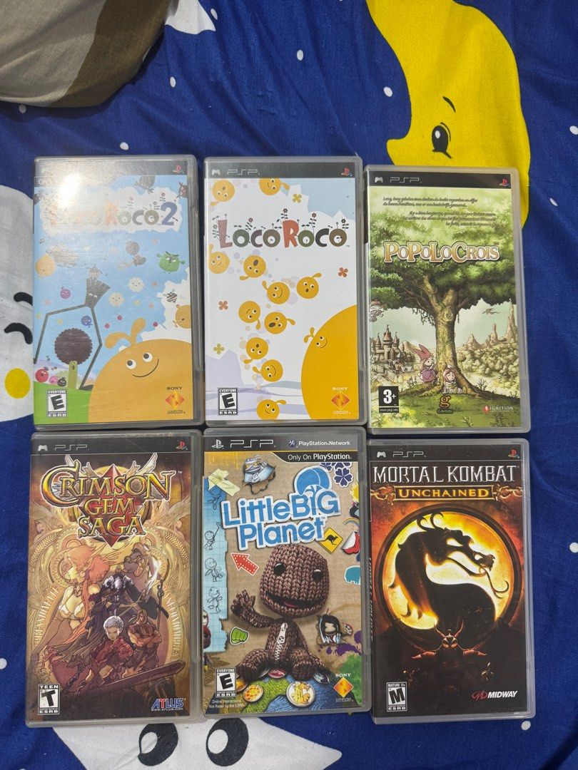 PSP Playstation Portable Games (Category: PlayStation) located in Navotas City. Submitted by aisensupream (Listing ID 1348868388, Image 1). Description: PSP Games for Sale: R1 Loco Roco 1 & 2 - (3k set only) R1 Little Big Planet - 1.2k R1 Mortal Kombat Unchained - 1.2k R2 Popolocrois - 1.2k All umds are mint to like new condition complete with manual and covers. Cases have normal light scratches. PM interested buyers. All for 6.5k R1 Crimson Gem 