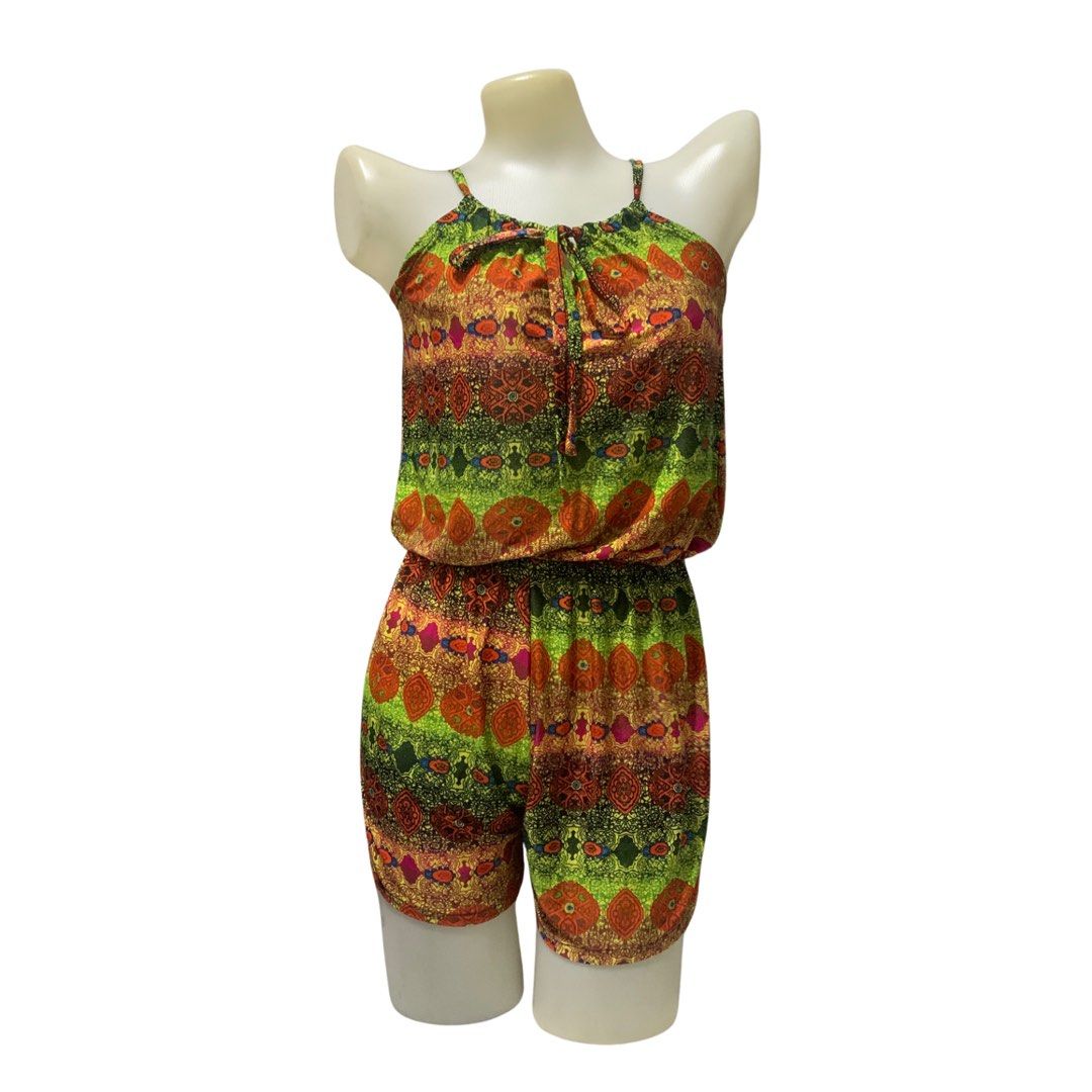 one piece romper shorts bohemian pattern (Category: Rompers) located in Manila. Submitted by rurusaid (Listing ID 1348821480, Image 1). Description: adjustable shoulder straps (de tali) waist: 20 in (garterized, can be stretched) overall length: 28.5 in can fit kids, teens, or young adults.