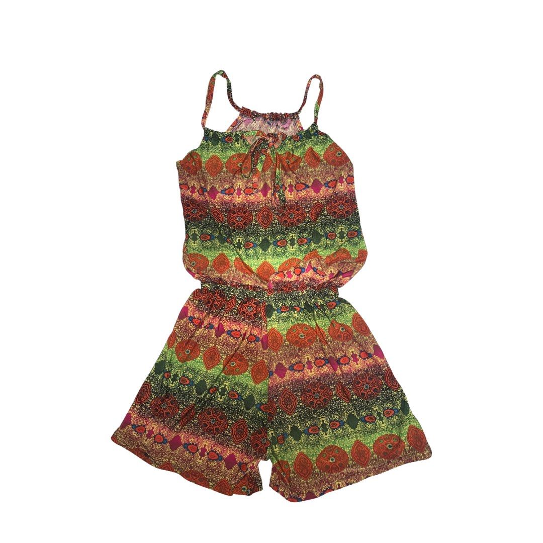 one piece romper shorts bohemian pattern (Category: Rompers) located in Manila. Submitted by rurusaid (Listing ID 1348821480, Image 2). Description: adjustable shoulder straps (de tali) waist: 20 in (garterized, can be stretched) overall length: 28.5 in can fit kids, teens, or young adults.