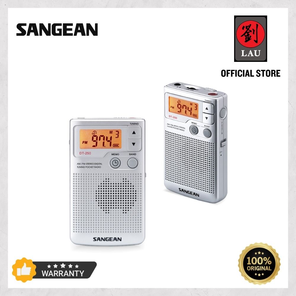 Sangean DT-250 AM / FM-Stereo Pocket Radio (Silver) - 1 Year Manufacturer Warranty63858886484867110