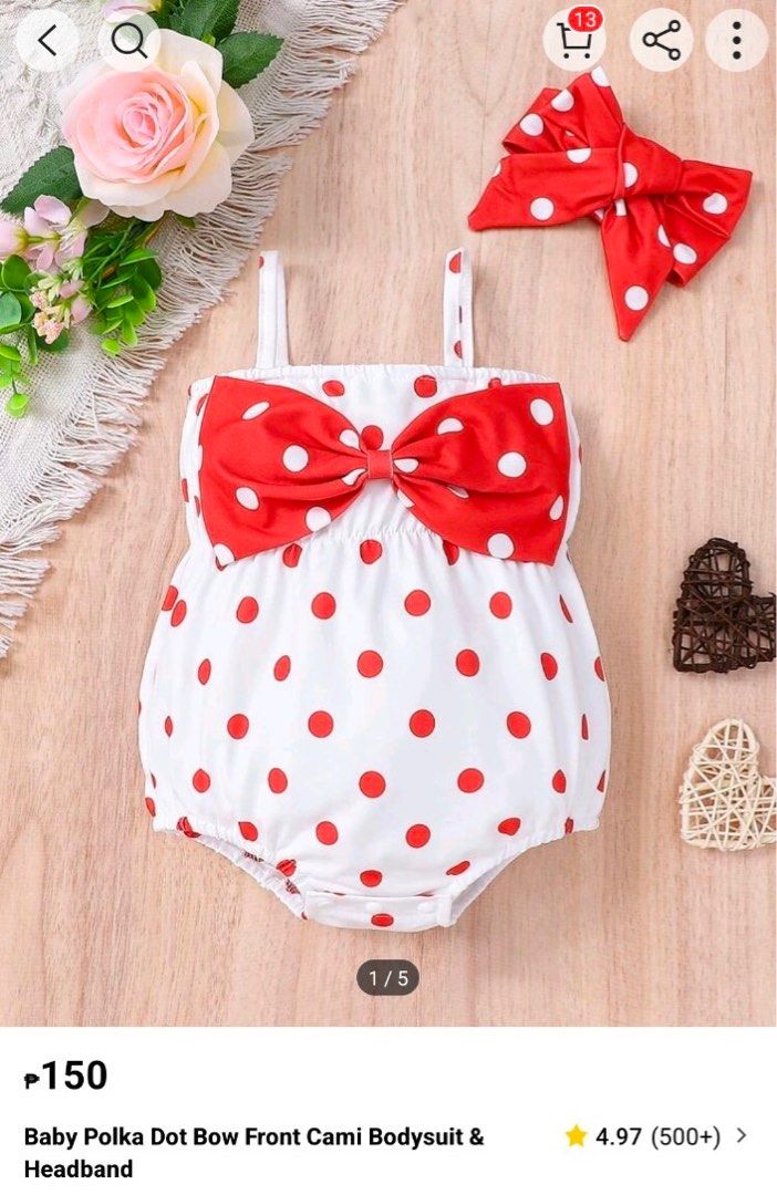 SHEIN Baby Bodysuit with Headband (Category: Babies & Kids Fashion) located in San Juan City. Submitted by cajtm (Listing ID 1348852038, Image 1). Description: Just used for Milestone Pictorial 1-3Months Complete with Shein Pouch.