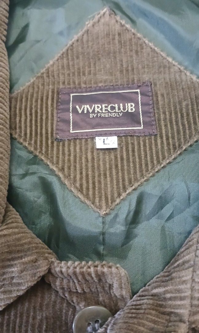 Vivre Club Culduroy Jacket (Category: Coats, Jackets and Outerwear) located in Antipolo. Submitted by d.tuazon (Listing ID 1348875717, Image 3). Description: Vivre Club culduroy jacket.Super ganda.Price is only 325 nalang.Mahal ang ganitong jacket.Japan made.SIZE : Width 23inches and length 30inches.Location Rizal area.Shipping is buyer's expense..