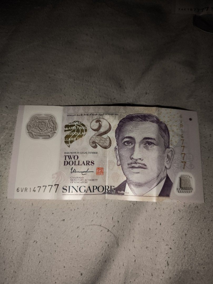 $2 notes (Category: Currency) located in Singapore. Submitted by dexlee (Listing ID 1349175976, Image 2). Description: special number "7777".
