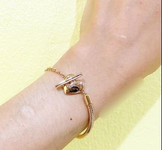 🎀 sale! Pandora rose gold t-bar heart clasp snakechain bracelet. 16-17-18-19-20-21 cm