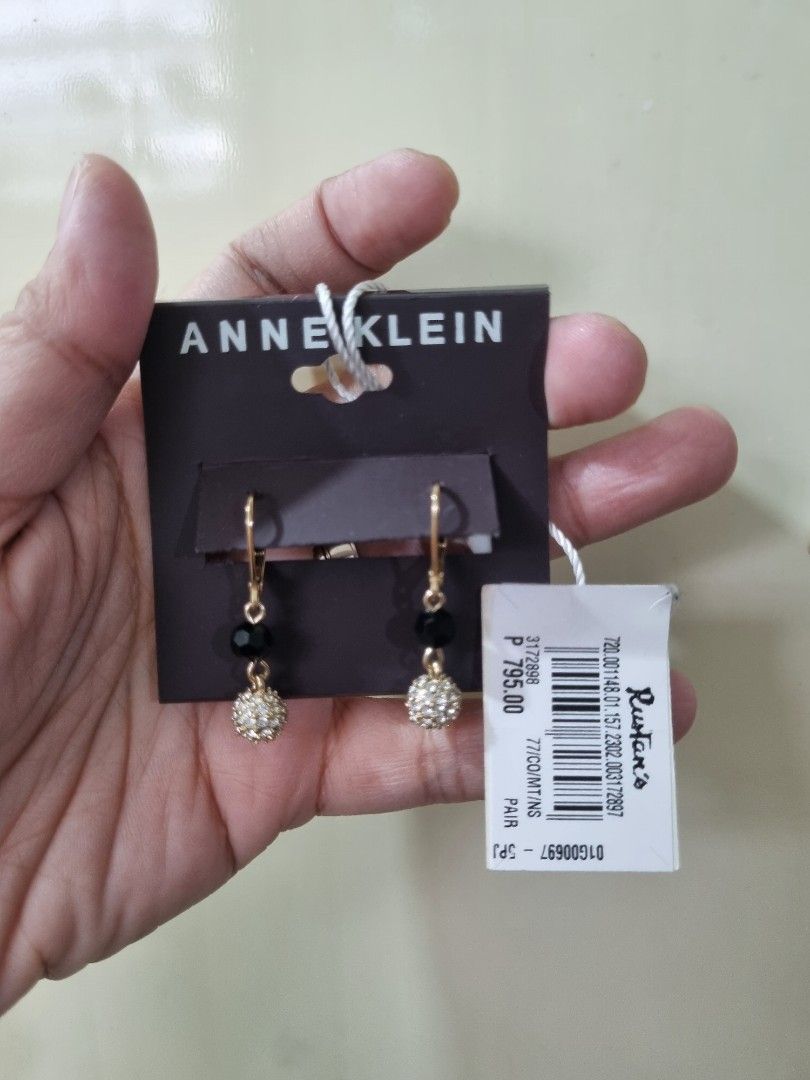 Anne Klein drop earrings (Category: Earrings) located in Quezon City. Submitted by stylemd (Listing ID 1349041537, Image 2). Description: Used once, like new! Gold plated with black swarovski and pavé ball Bought at Rustans gateway.
