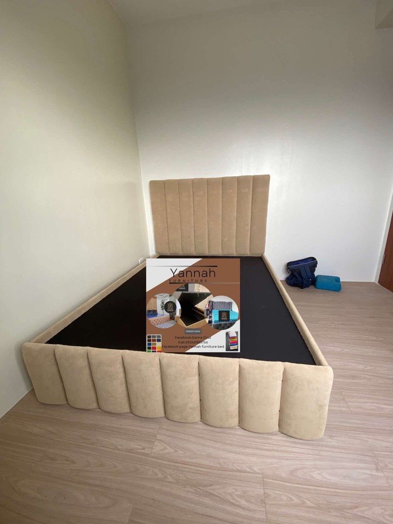Bed frame only (Category: Bed Frames & Mattresses) located in Marikina City. Submitted by eannacruz27 (Listing ID 1349081174, Image 2). Description: YANNAH FURNITURE BED FRAME SALE‼️SALE‼️SALE‼️ 🫶FREE ONE SIDE TABLE QUEEN TO KING SIZE🫶 ▫️Made to order So Brand new, ▫️Legit 💯 ▫️All size available ▫️ tested by many so guaranteed! ALL SIZE AVAILABLE ‼️ ▫️Single size (36 by 75) ▫️Double size (48 by 75) ▫️Full Double size (54 by 75) ▫️Queen size (6