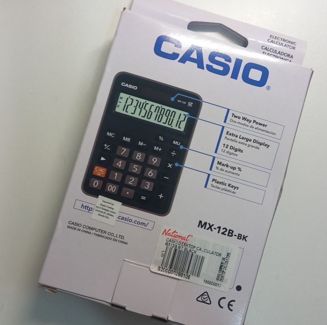 Casio MX12B Desktop Basic Calculator (Category: Office & Business Technology) located in Legazpi City. Submitted by hewhodeclutters (Listing ID 1349008271, Image 2). Description: Casio MX12B Desktop Basic Calculator P 450 (Bought for P 489) Condition: Brand new RFS: Spare Calculator for CPALE Shipping Nationwide via J&T Location: Legazpi City.