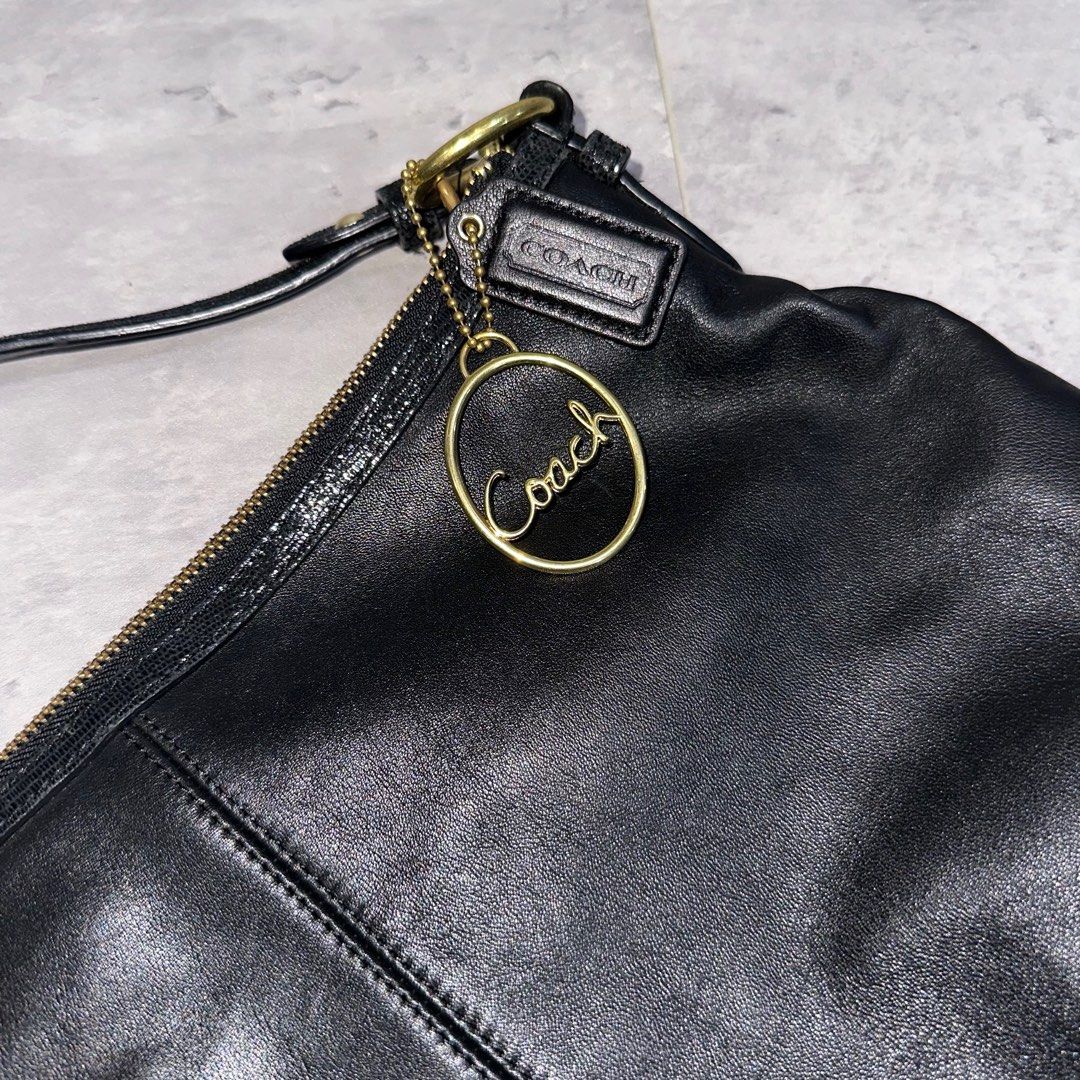 Coach Signature Cursive Logo Black/Gold Leather Shoulder Bag, Luxury ...