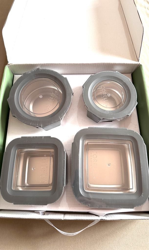 Corelle Coordinates Airtight Stainless Food Container Set (Category: Food Organization & Storage) located in Makati City. Submitted by beasbae (Listing ID 1349080363, Image 2). Description: Corelle Coordinates Food Container Four pcs food container with lid Square, 680 ml, 138x54mm - 1 pc Square, 400 ml, 114x48mm - 1 pc Round, 550 ml, 130x57mm -1 pc Round, 370 ml, 109x51mm -1 pc Made of type 304 stainless steel, PP Silicone Airtight and hygienic 