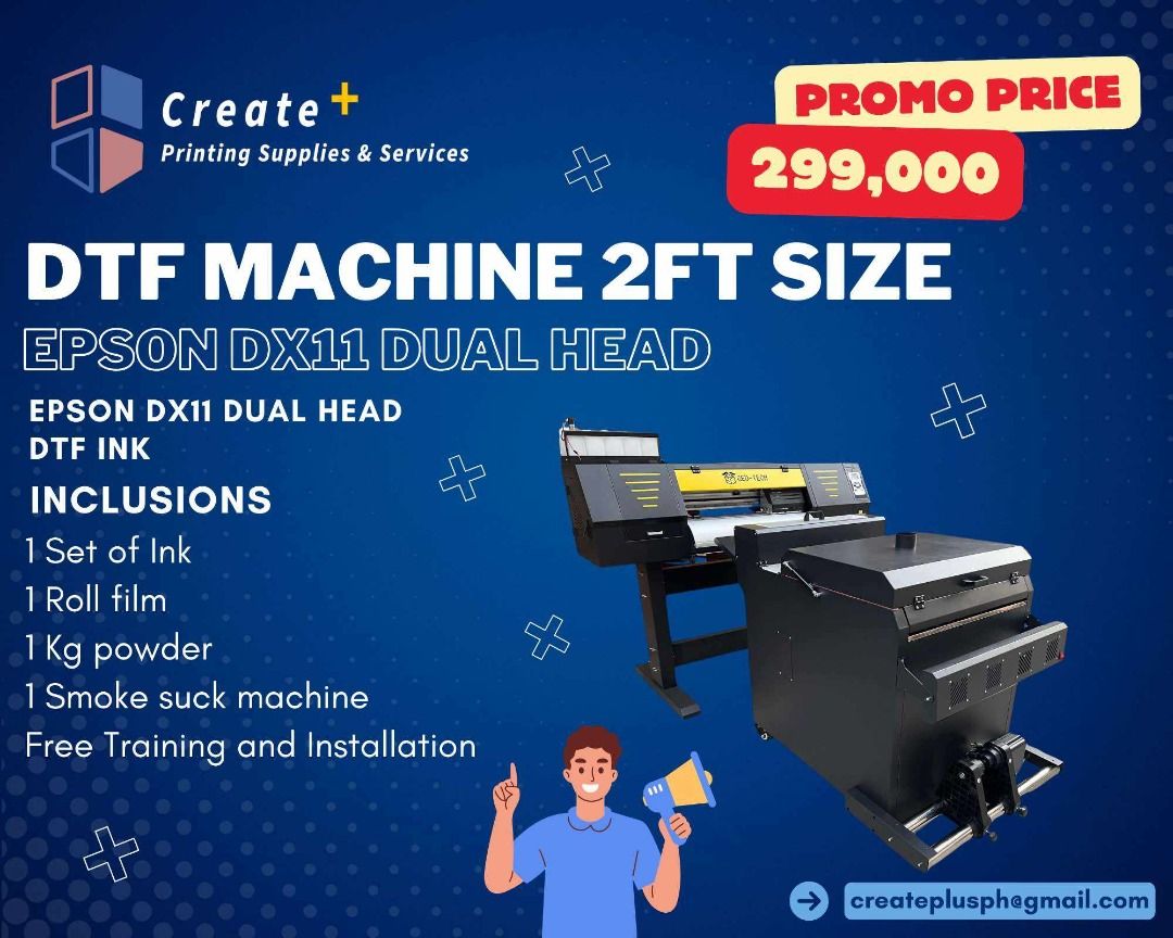 DTF PRINTER (Category: Printers, Scanners & Copiers) located in Manila. Submitted by carou61473 (Listing ID 1349068527, Image 3). Description: Your Printing vision is our mission. Supplier here! Create+ Printing Supplies and Services, your business partner securing your printing career. Quality Machines for it’s affordable price? We got you! ✅ 6.2ft Large format printer machine XP600 ✅ 6.2ft Large format printer machine i3200 ✅ 10.5ft Large forma