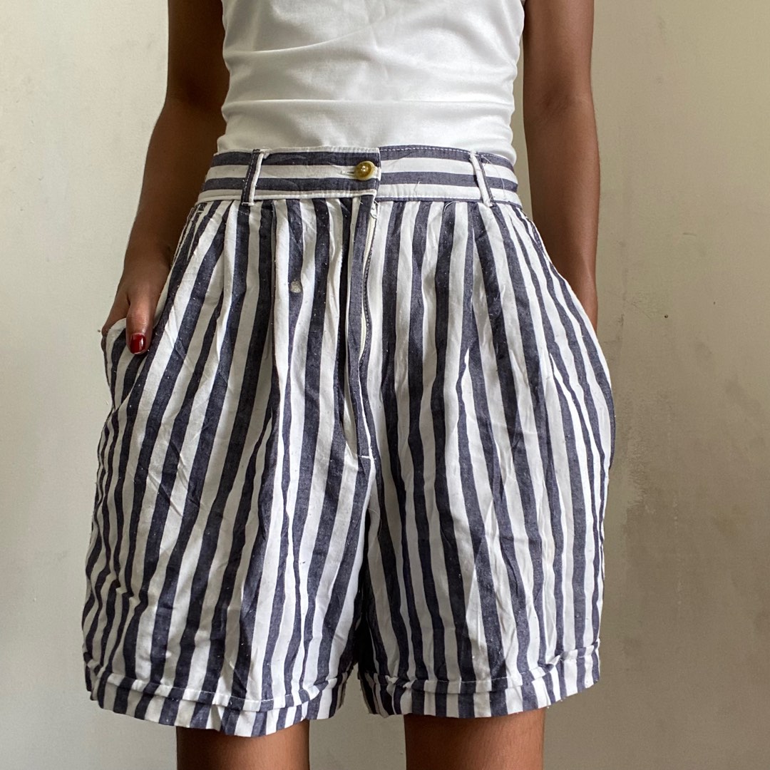 Navy Blue & White Striped Shorts Summer Pinterest Y2K, Women's — free download