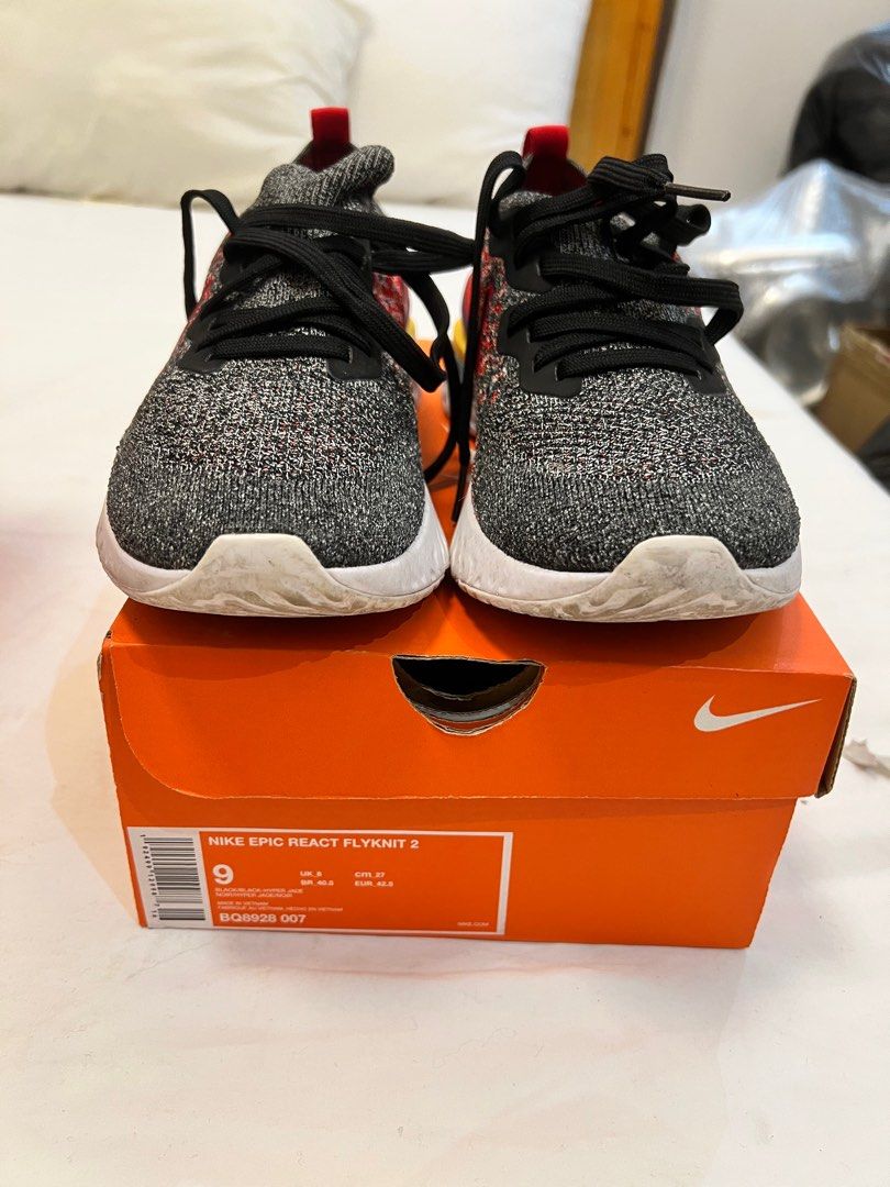 Nike Epic React Flyknit 2 (Category: Sneakers) located in Pasig City. Submitted by jassybeans (Listing ID 1349147725, Image 1). Description: Real. Barely worn. Only soles are dirty but the main shoe is 9/10 RFS: making more closet space. Shipping ℅ buyer.