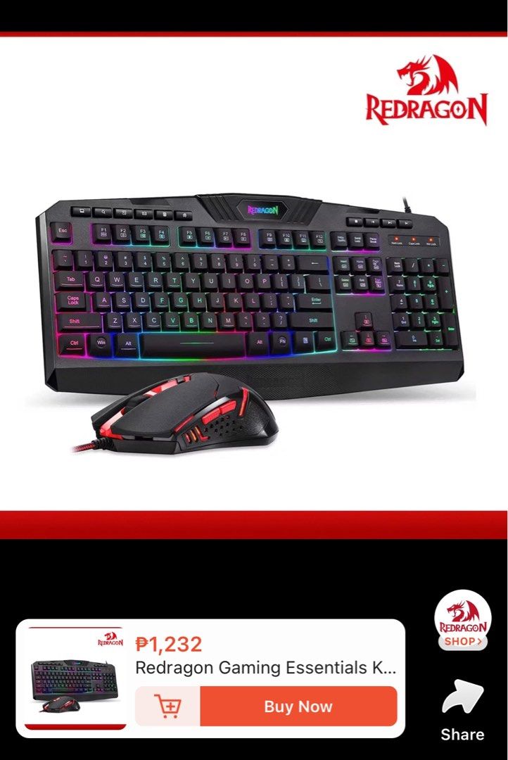 Red Dragon Gaming RGB Mouse and Keyboard (Category: Computer Keyboard) located in Santiago. Submitted by clayshoppe (Listing ID 1349024447, Image 1). Description: Mouse: *Ergonomic Red Dragon M601 Red *Backlit Computer Gaming Mouse *LED can be turned off *3200 DPI ( 4 Level) *4000 FPS * 15G super-fast Engine Keyboard : *4 backlit color effects *5 levels backlit breathing effects *splash proof *WIN key can be disabled for gaming Compatibility WIN 