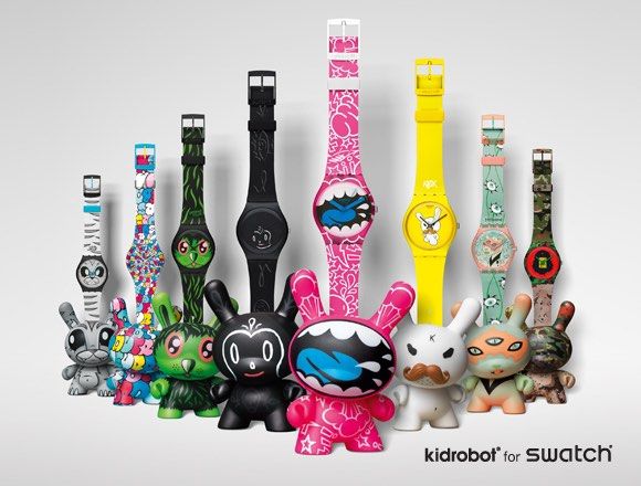 Swatch x Kidrobot collab set (Category: Announcements) located in Makati City. Submitted by hellokittytreasure (Listing ID 1349180753, Image 2). Description: First photo is just for inspo, I dont have the casing but have the swatch and dunnies. Instead of the white 8 inch i have the yellow dunny. .