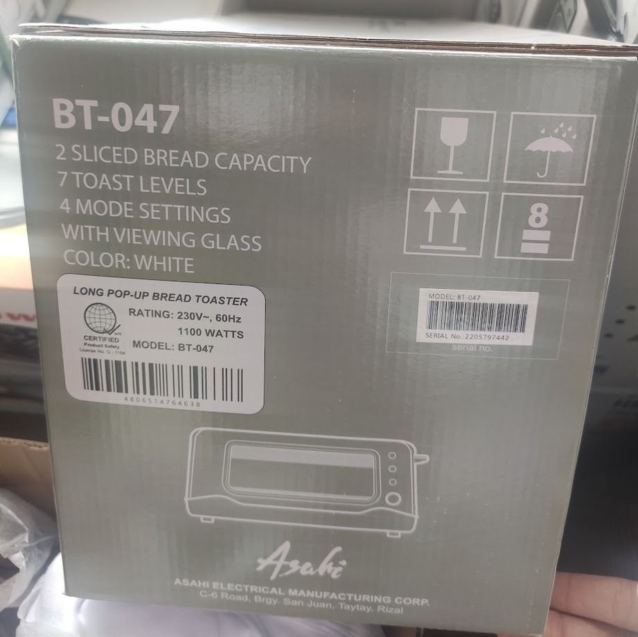 Asahi Electric Pop-up Toaster White ( Model BT-047 ) (Category: Ovens & Toasters) located in Manila. Submitted by adette_ (Listing ID 1349274138, Image 2). Description: .