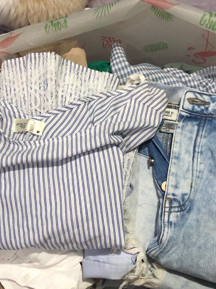 BUNDLE OF 10+ ASSORTED CLOTHES (Category: Sets or Coordinates) located in Mandaluyong City. Submitted by piyuhtos (Listing ID 1349292487, Image 1). Description: BUY AT YOUR OWN RISK RANDOM CLOTHES. NOT ALL ARE BRANDED.