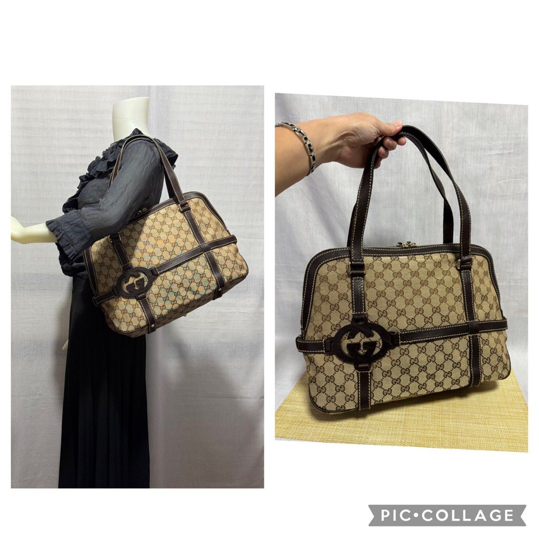 GUCCI Web Monogram Alma Shoulder Bag (Category: Luxury Bags & Wallets) located in Baguio. Submitted by pwz-eshop (Listing ID 1349329344, Image 2). Description: • Please make reading a habit! • I do not reserve items. I only mark items as reserved when it is paid. Paid items are shipped the next day. No shipping on holidays. • Up for Grabs!! • Flaws: Rubs on straps. Zippers needs lubrication. (please see photos) • Guaranteed Authentic! • BRAND: GU