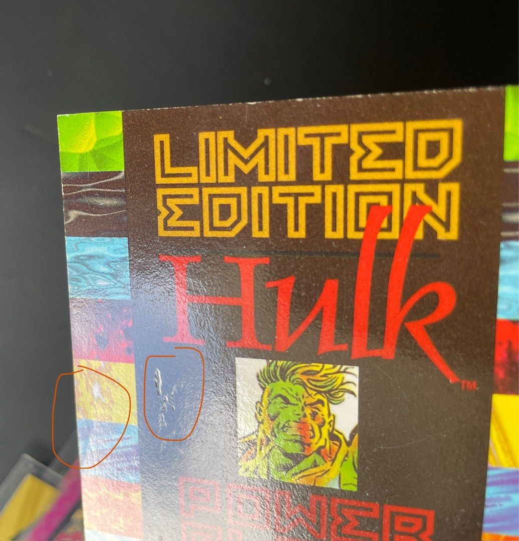 Hulk - Marvel Universe Power Blast Foil Insert Card (Category: Raw Singles) located in Mandaluyong City. Submitted by collectorsobsessions (Listing ID 1349345373, Image 3). Description: - Not mint, with issues at the back. - Please see pics - PRICE: P160.