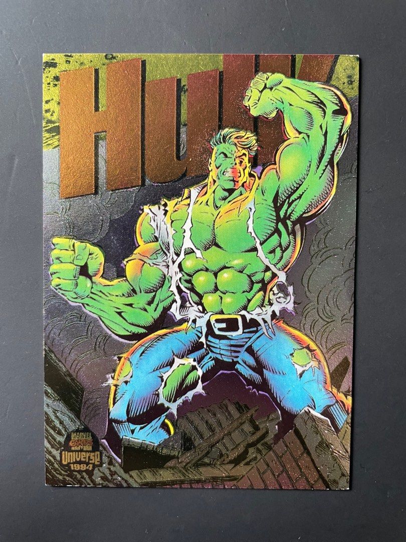 Hulk - Marvel Universe Power Blast Foil Insert Card (Category: Raw Singles) located in Mandaluyong City. Submitted by collectorsobsessions (Listing ID 1349345373, Image 1). Description: - Not mint, with issues at the back. - Please see pics - PRICE: P160.