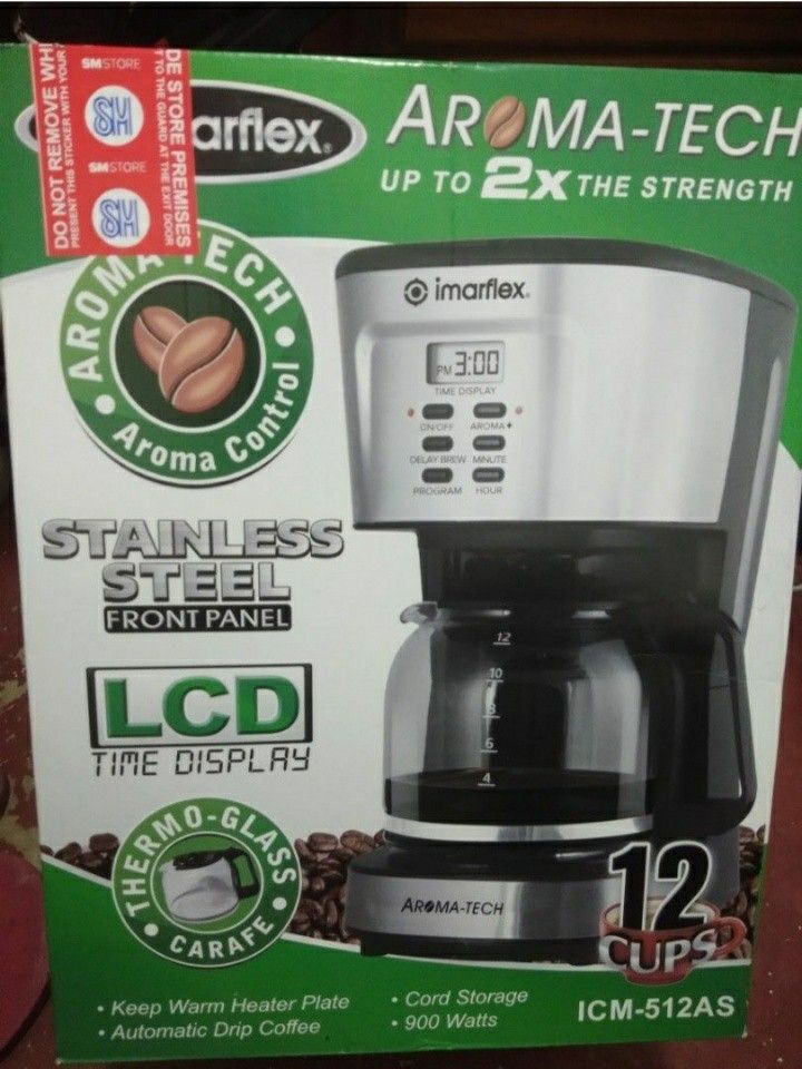 Imarflex coffee maker (Category: Coffee Machines & Makers) located in Quezon City. Submitted by mistyscloset (Listing ID 1349348851, Image 1). Description: *Negotiable. *Won from a raffle. *Opened only to check the glass part..