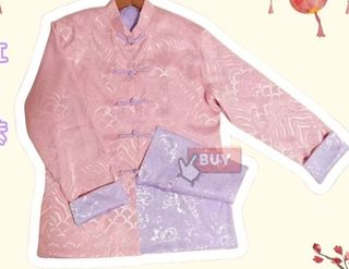 (只餘童裝10碼)粉紅粉紫色雙面新年衫,全新成人拜年衫,中國中式賀年衣服,華服,唐裝衫服飾。新年裝,表演服,拍照服, 男女童,小朋友小孩小童10 碼,64206383009921110