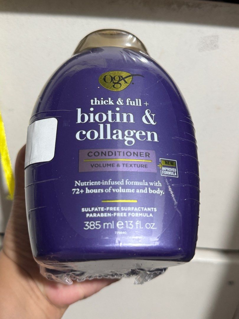 OGX Thick & Full + Biotin & Collagen Shampoo & Conditioner 385ml (Category: Hair) located in Quezon City. Submitted by rinoache (Listing ID 1349212600, Image 3). Description: ***AUTHENTIC*** OGX Thick & Full + Biotin & Collagen Shampoo & Conditioner 385ml OGX Thick & Full + Biotin & Collagen Shampoo and Conditioner gives thin strands a thickening boost, volumizing them into fuller and more abundant-looking locks .