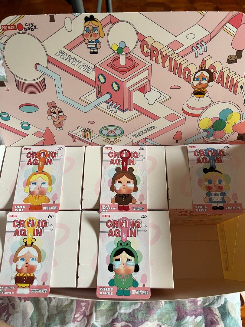 Pop Mart CryBaby Crying Again Vinyl Face Plush (Category: Plushies & Soft Toys) located in Quezon City. Submitted by averydeann (Listing ID 1349209404, Image 1). Description: WTS LBF Crying Again Plush Keychain ✅ Duck You (₱1500) ✅ Love Makes Us Cry (₱1500) ✅ She’s Alice (₱1800) ✅ I’ll Bring You A Flower (₱1500) ✅ What A Frog (₱1600) Opened box from the bottom, sealed foil .