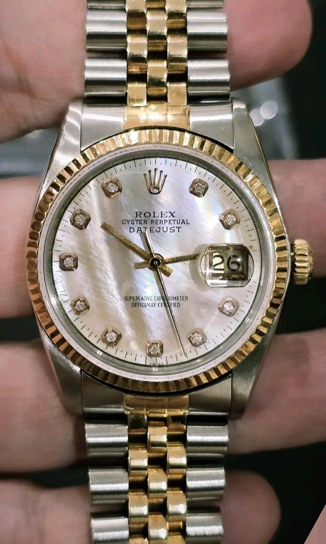 Rolex 36mm (Category: Luxury Watches) located in Butuan. Submitted by jen_pre (Listing ID 1349200939, Image 1). Description: Super sale Dj36mm Upgraded MOP dial with diamonds 💎 1979 model Very good condition Watch and verification only With provided box.