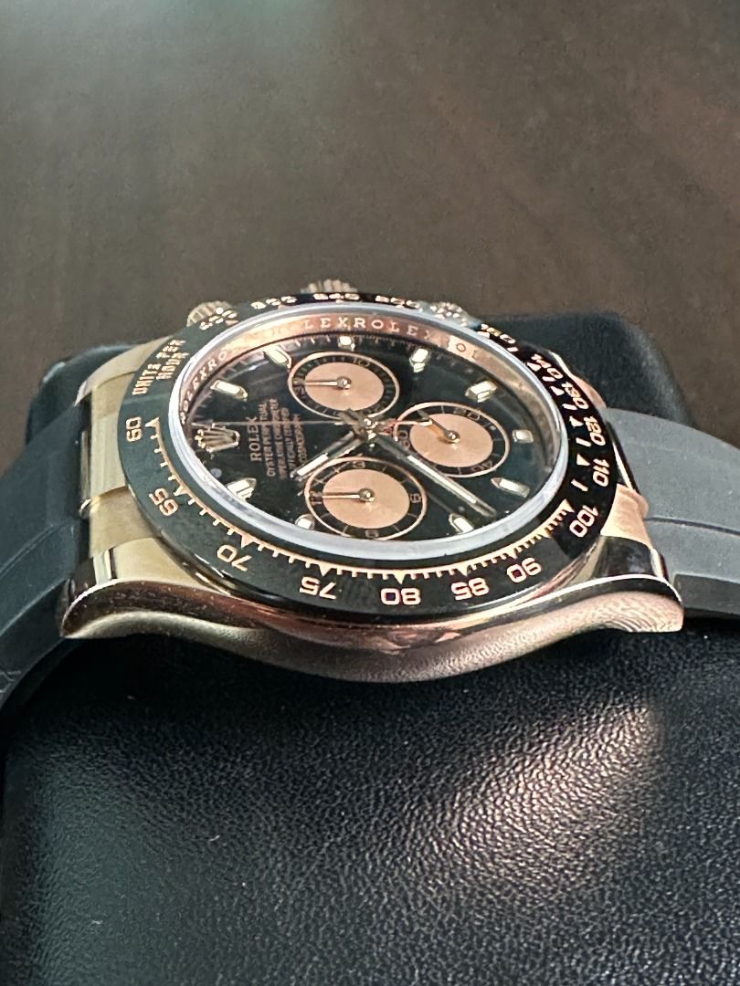 Rolex Cosmograph Daytona Oysterflex Ref. 116515LN (Category: Luxury Watches) located in Manila. Submitted by j3watches (Listing ID 1349330432, Image 2). Description: Everose Gold Black Dial Aug 2020 dated Box and papers Rating at 9.5/10 with minimal signs of wear Open to trades, value is fixed Follow us on IG @j3watches.