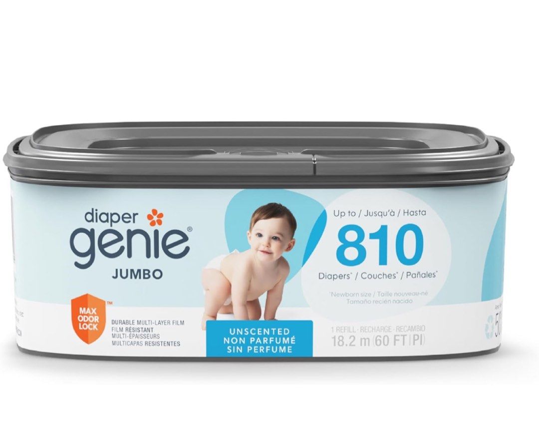The Diaper Genie Jumbo Square Refill (Category: Diapers & Baby Wipes) located in San Juan City. Submitted by lorkive (Listing ID 1349249274, Image 1). Description: The Diaper Genie Jumbo Square Refill offers 60 ft of refill that can hold up to 810 newborn-sized diapers, significantly reducing the need for frequent refill changes and purchases. This refill is made from durable multi-layer film featuring odor-locking barrier technology, effectively