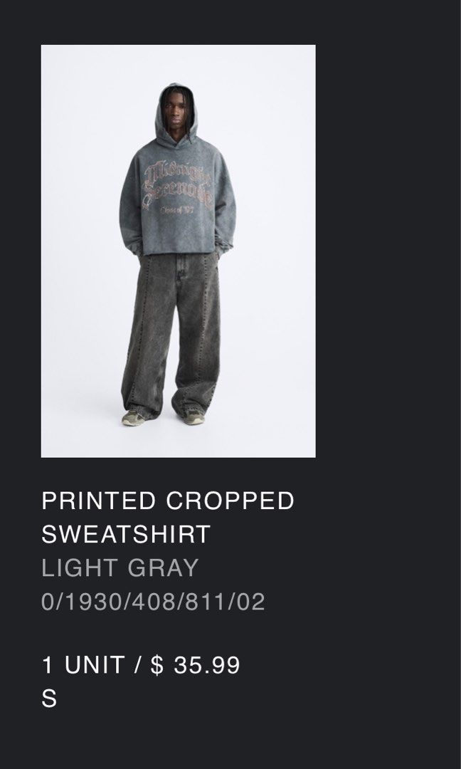 Zara Printed Cropped Sweatshirt (Category: Hoodies) located in Rizal. Submitted by l17873 (Listing ID 1349317428, Image 2). Description: .