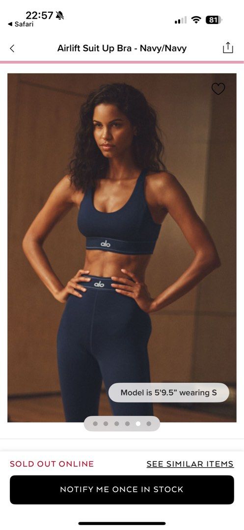 Alo Airlift Suit Up Bra (Category: Activewear) located in Singapore. Submitted by babadadada (Listing ID 1349517983, Image 1). Description: Brand new with tag Navy Sold out on site No nego/trades #alo #aloyoga #lululemon #activewear.