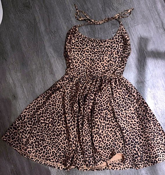 American Apparel Urban Outfitters Shiny Leopard Black Brown Skater Halter  Dress, Women's Fashion, Dresses & Sets, Dresses on Carousell