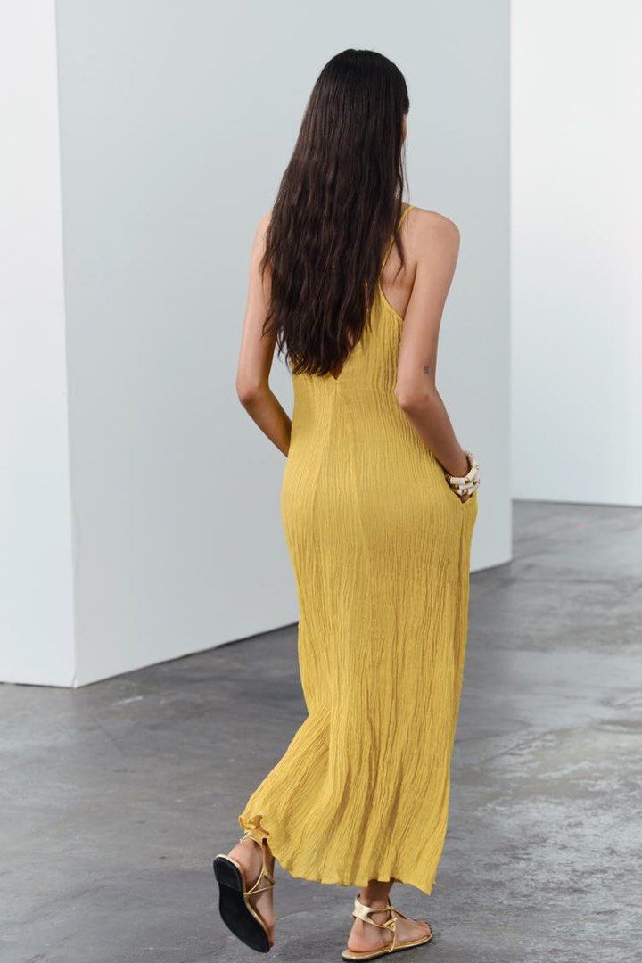BNWT ZARA YELLOW LINEN DRESS, Women's Fashion, Dresses & Sets, Dresses on  Carousell
