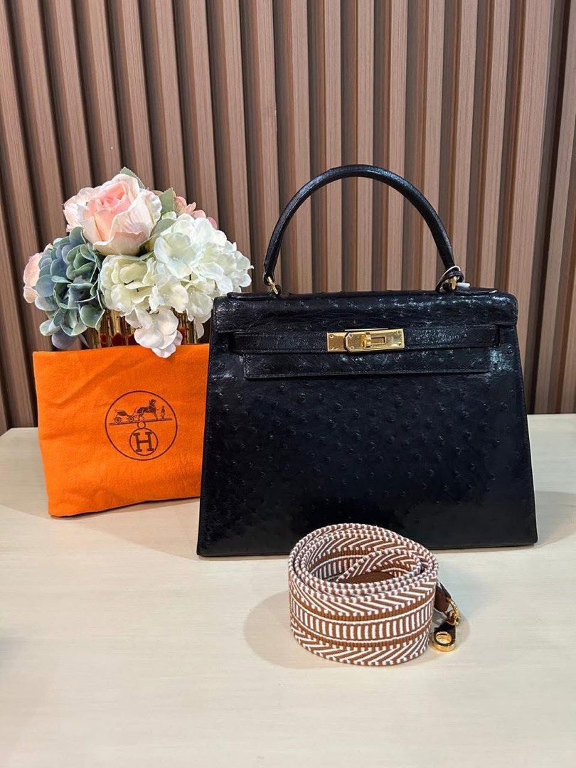 Hermes Vintage Kelly 28 (Category: Luxury Bags & Wallets) located in Manila. Submitted by bagislifeshop (Listing ID 1349413148, Image 1). Description: W▪️H E R M E S Vintage Kelly 28▪️ ☑️Available in Pampanga ✅Open for layaway ✅Condition: 8.5/10 ✅Material: Ostrich sellier ✅Colour: Black ✅Inclusion: long strap, lockset and photocopied receipt .