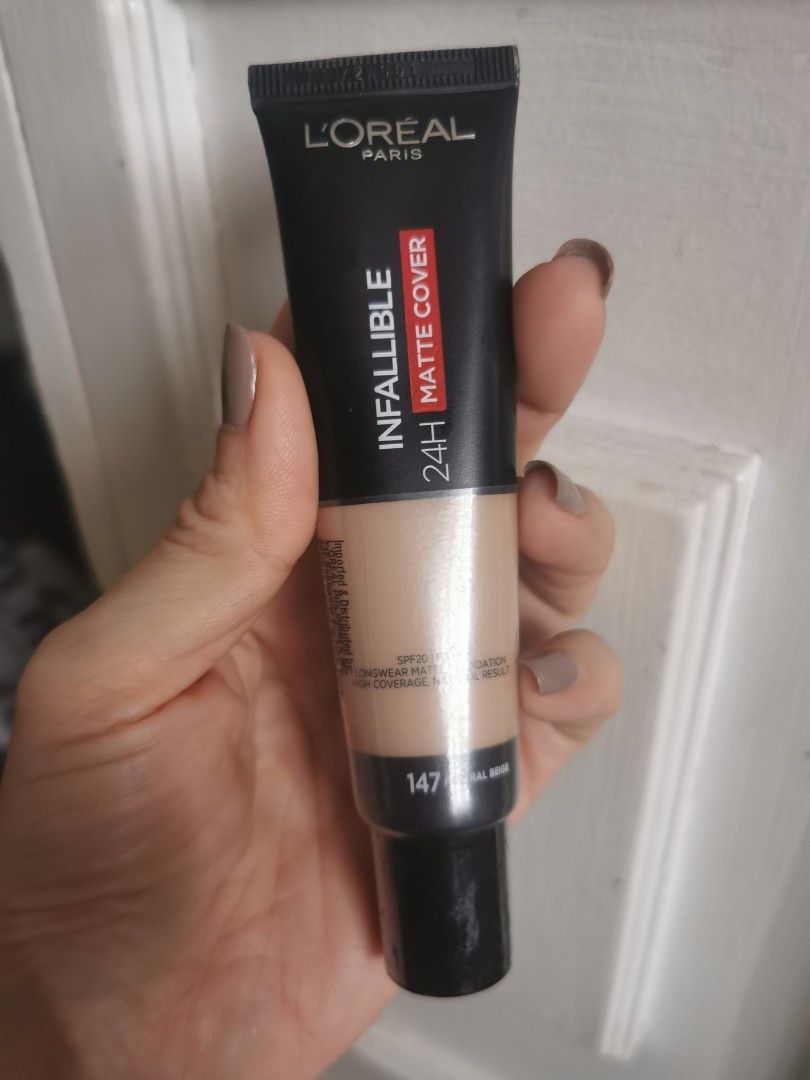 Loreal Infallible 24H matte cover (Category: Makeup) located in Manila. Submitted by kikaylux (Listing ID 1349379975, Image 1). Description: Loreal Paris SPF 20 PA+++ 147 Neutral Beige Matte finish shine control 35ml.