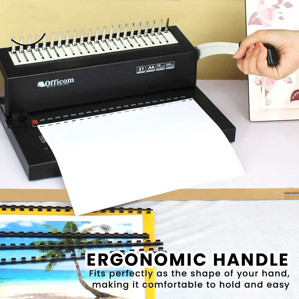 Officom C12M A4 Size Comb Binding Machine Heavy Duty (Category: Office & Business Technology) located in Manila. Submitted by mucighelai (Listing ID 1349384077, Image 2). Description: Comb binding is the most popular bookbinding method seen in schools, libraries, and offices – quick and simple. Plastic combs can also be customized with a name or logo. Plastic comb binding, also called GBC binding, is the most common of the punch and bind styles. 