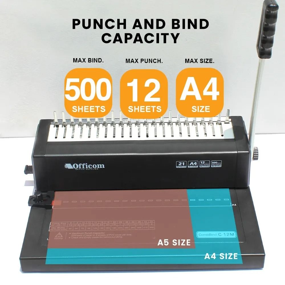 Officom C12M A4 Size Comb Binding Machine Heavy Duty (Category: Office & Business Technology) located in Manila. Submitted by mucighelai (Listing ID 1349384077, Image 1). Description: Comb binding is the most popular bookbinding method seen in schools, libraries, and offices – quick and simple. Plastic combs can also be customized with a name or logo. Plastic comb binding, also called GBC binding, is the most common of the punch and bind styles. 